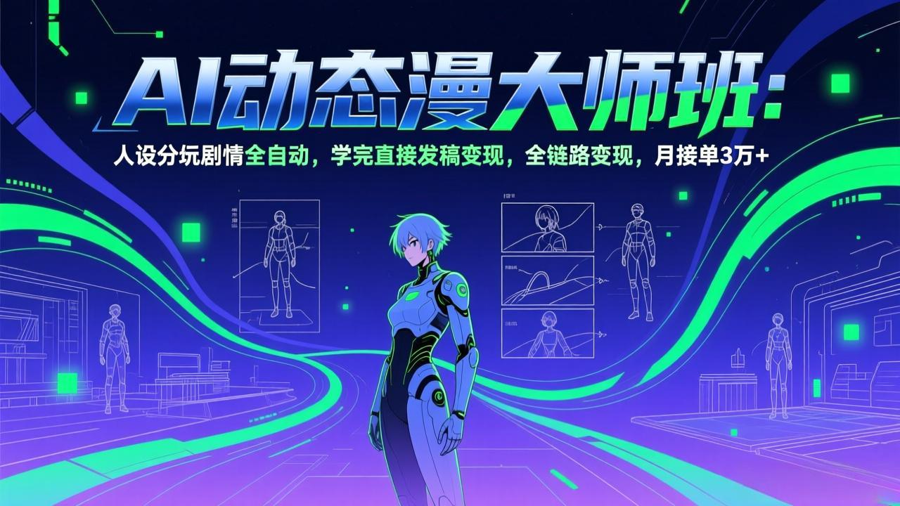 AI动态漫剧大师班：人设分镜剧情全自动，学完直接发稿变现，全链路变现，月接单3万+-冒泡网