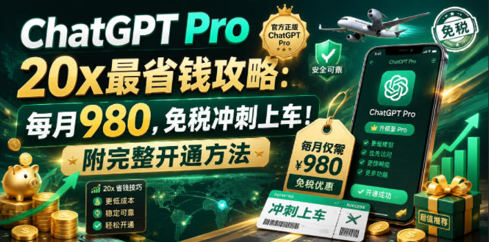 69cdf8841e91777f3db95b45bd0cba93.jpeg ChatGPT Pro 20x最省钱攻略:每月980,免税冲刺上车!附完整开通方法【文档】