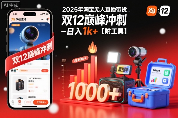 2025年淘宝无人直播带货，冲刺双12，日入1k+【附工具】【揭秘】-冒泡网