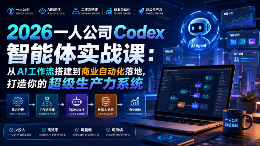 2026一人公司Codex智能体实战课：从AI工作流搭建到商业自动化落地，打造你的超级生产力系统-冒泡网
