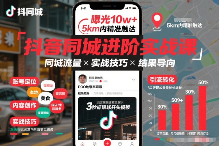 抖音同城进阶实战课，助你同城流量拿到结果-冒泡网