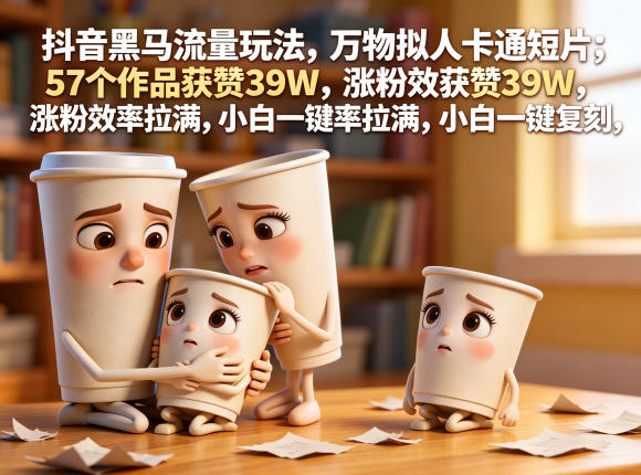 6e33d15ff3e94973c8529bddc2f06f03.jpeg 抖音黑马流量玩法,万物拟人卡通短片,57个作品获赞39W,涨粉效率拉满,小白一键复刻,保姆级拆解
