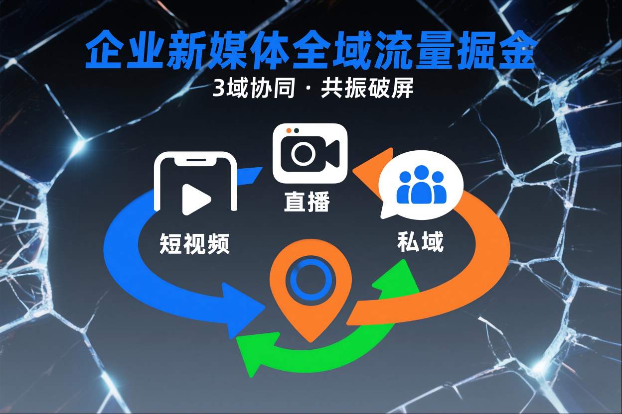 短视频全域商业模式，企业新媒体全域流量掘金，3域协同，共振破屏，短视频-直播-私域-地域-冒泡网