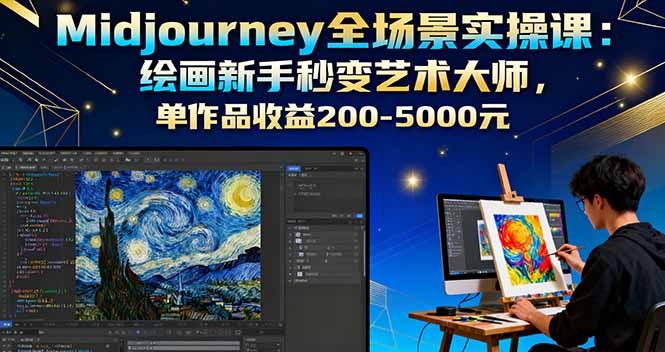 Midjourney全场景实操课：绘画新手秒变艺术大师，单作品收益200-5000元-冒泡网