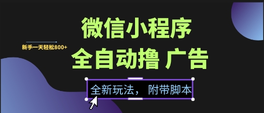 微信小程序全自动撸广告项目，彻底解决没流量的问题，新手一天8张+【揭秘】-冒泡网