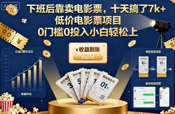 下班后靠卖电影票，十天搞了7k+，低价电影票项目，0门槛0投入小白轻松上手【揭秘】-冒泡网