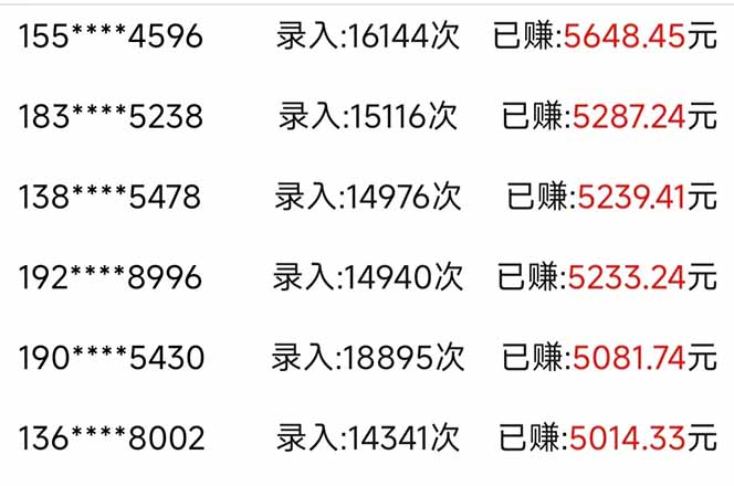 信息录入，几秒一单，只需一部手机，小白轻松上手，日入500＋