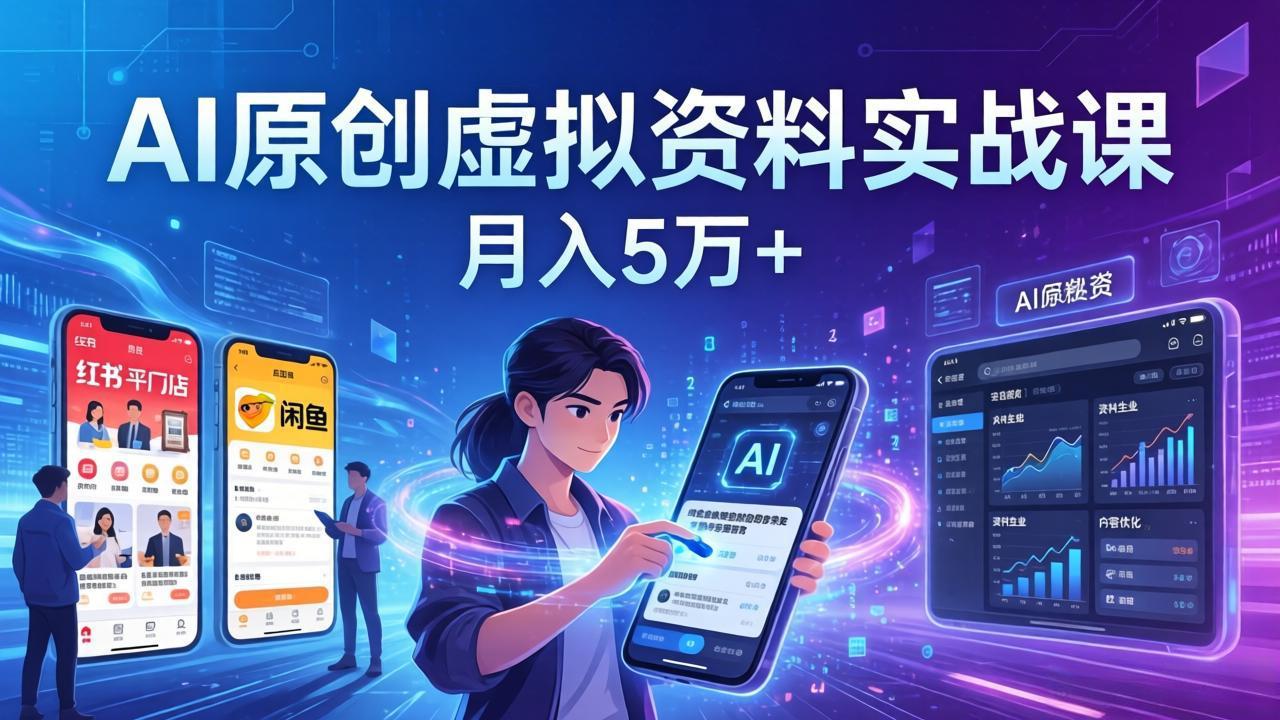 AI原创虚拟资料实战课：2026新机会，小红书闲鱼开店，普通人用AI轻松变现，月入5万+-冒泡网
