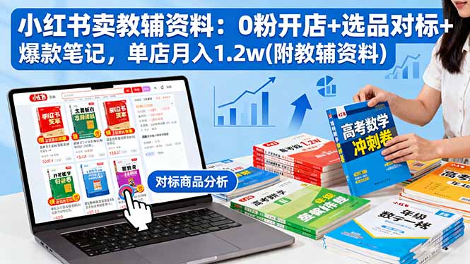 小红书卖教辅资料：0粉开店+选品对标+爆款笔记，单店月入1.2w(附教辅资料-冒泡网