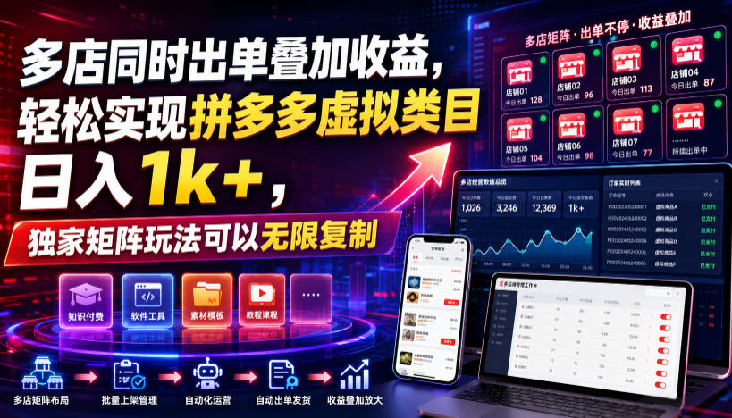 多店同时出单叠加收益，轻松实现拼多多虚拟类目日入1k+，独家矩阵玩法可以无限复制【揭秘】-冒泡网