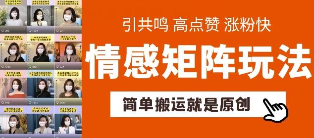 简单搬运，情感矩阵玩法，涨粉速度快，可带货，可起号【揭秘】-冒泡网
