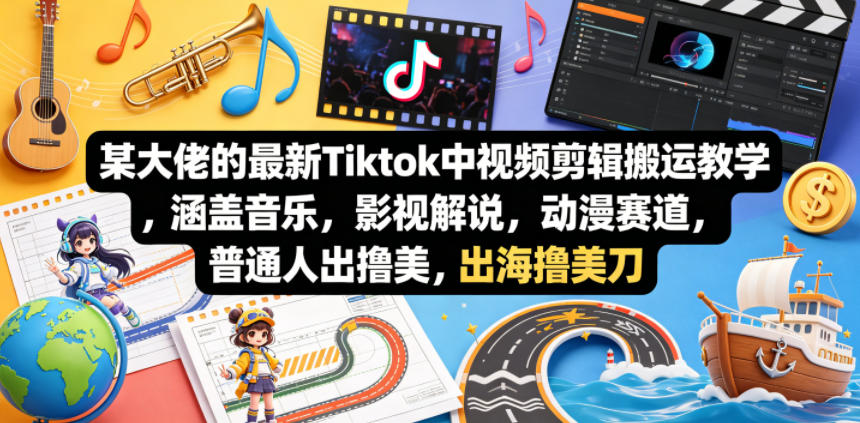 某大佬的最新Tiktok中视频剪辑搬运教学，涵盖音乐，影视解说，动漫赛道，普通人出海撸美刀-冒泡网