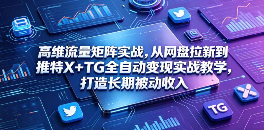 高维流量矩阵实战，从网盘拉新到推特X+TG全自动变现实战教学，打造长期被动收入-冒泡网