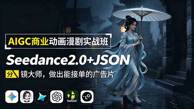 75b392ccbe7b4aafacbb02d4279478fc.jpeg AIGC商业动画漫剧实战班:Seedance2.0+JSON分镜大师,做出能接单的广告片