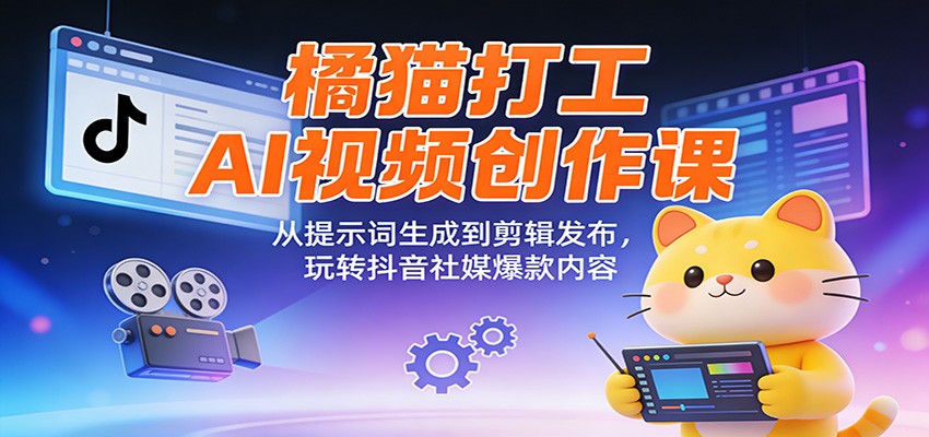 橘猫打工AI视频创作课：从提示词生成到剪辑发布，玩转抖音社媒爆款内容-冒泡网
