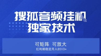 【搜狐音频挂G】独家技术，可矩阵可放大，红利期稳定月入8k【揭秘】-冒泡网