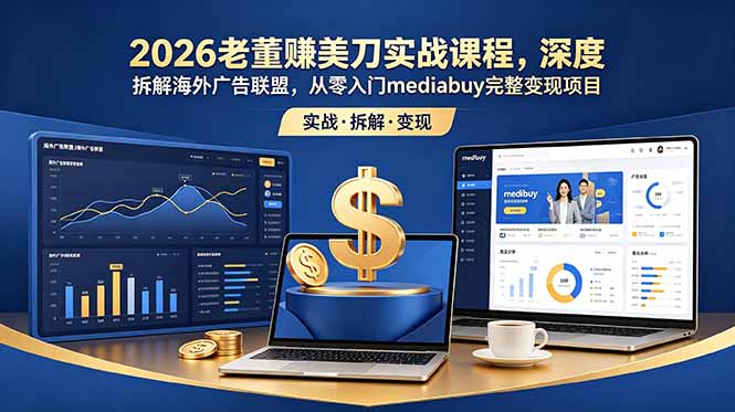2026老董赚美刀实战课程，深度拆解海外广告联盟，从零入门mediabuy完整变现项目-冒泡网