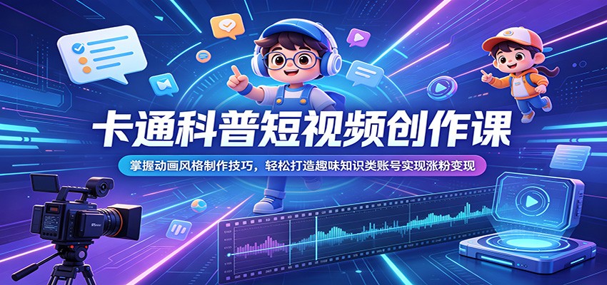 卡通科普短视频创作课:掌握动画风格制作技巧,轻松打造趣味知识类账号实现涨粉变现-冒泡网