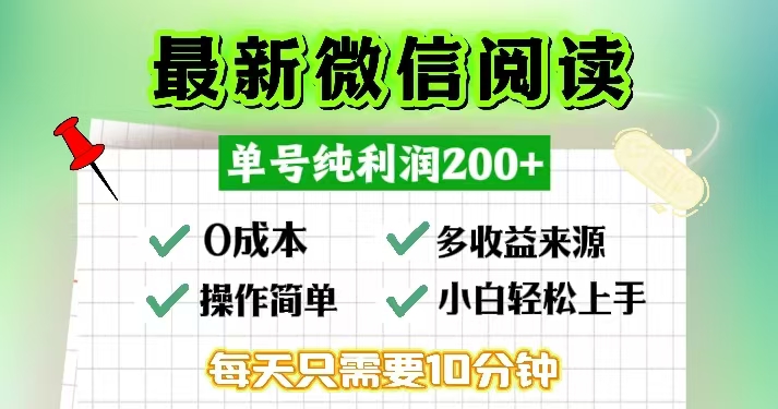 微信阅读最新玩法，每天十分钟，单号一天200+，简单0零成本，当日提现-冒泡网