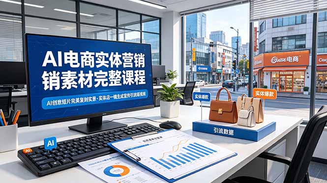 AI电商实体营销素材完整课程，AI创意短片完美复刻实景，实体店一键生成宣传引流短视频-冒泡网