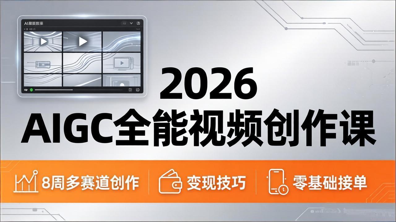 2026AIGC全能视频创作课，8周吃透多赛道创作+变现，零基础也能高效出片接单-冒泡网