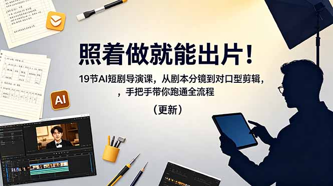 照着做就能出片！19节AI短剧导演课，从剧本分镜到对口型剪辑，手把手带你跑通全流程(更新-冒泡网