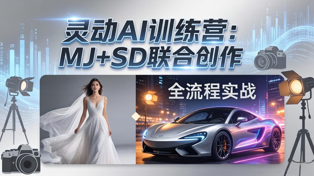 灵动AI训练营-3.0课程：MJ+SD联合创作，从婚纱大片到汽车广告，摄影后期全流程实战-冒泡网