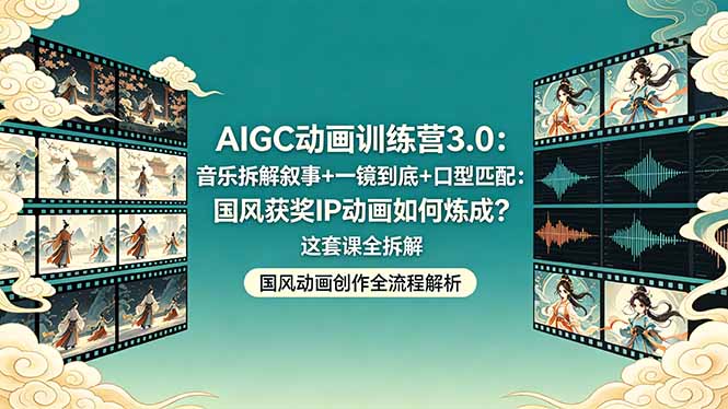 AIGC动画训练营3.0：音乐拆解叙事+一镜到底+口型匹配：国风获奖IP动画如何炼成？这套课全拆解-冒泡网