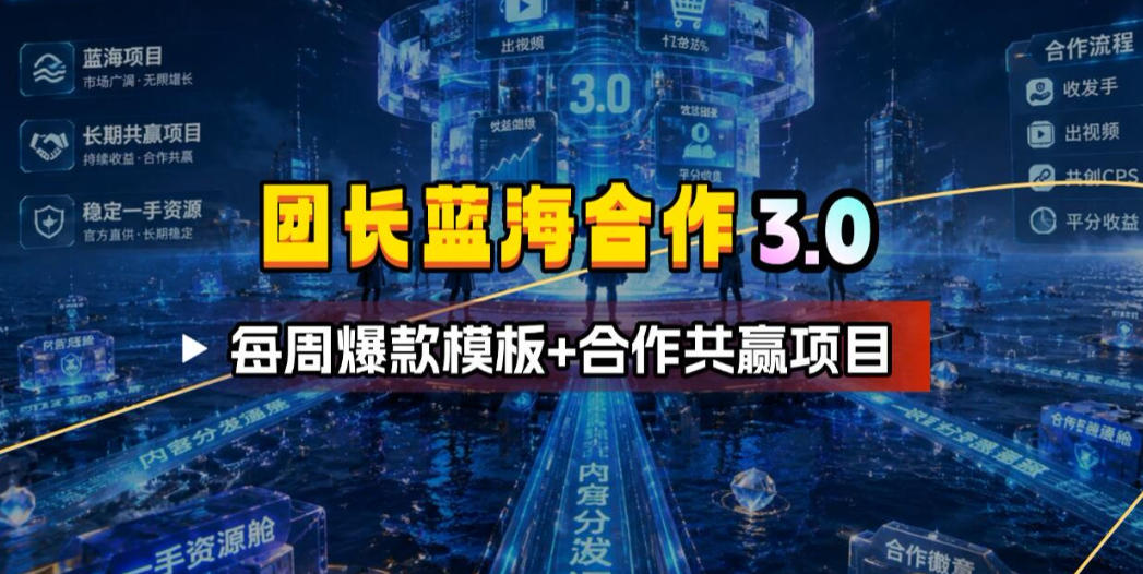 团长蓝海合作3.0，每周爆款模板+合作共赢项目-冒泡网