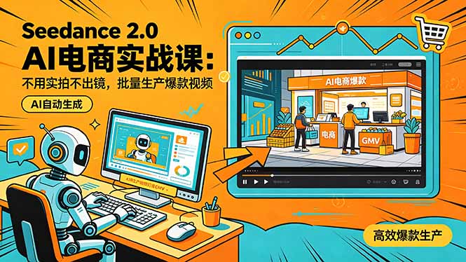 Seedance 2.0 AI电商实战课：不用实拍不出镜，批量生产爆款视频打爆GMV-冒泡网