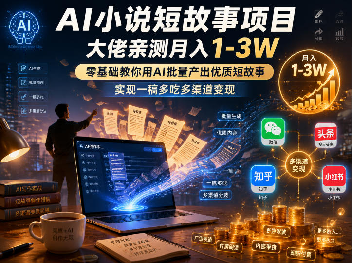 AI小说短故事项目，大佬亲测月入1-3W，零基础教你用AI批量产出优质短故事，实现一稿多吃多渠道变现(更新0624)-冒泡网