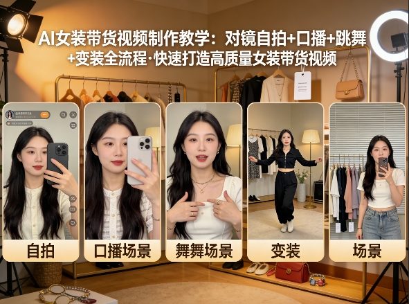 7e395518656dfcfed3066358faeb9ae9.jpeg AI女装带货视频制作教学,对镜自拍、口播、跳舞、变装全流程,快速打造高质量女装带货视频