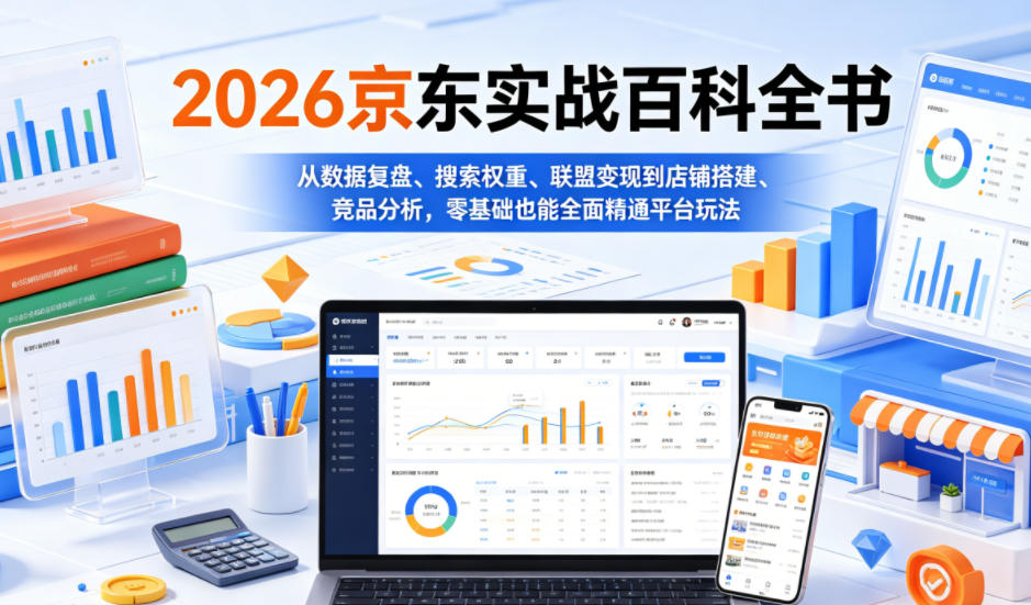 2026京东实战百科全书，从数据复盘、搜索权重、联盟变现到店铺搭建、竞品分析，零基础也能全面精通平台玩法-冒泡网