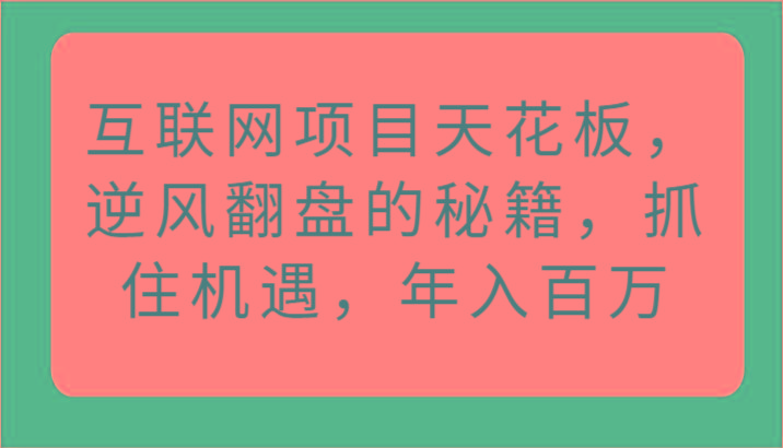 互联网项目天花板，逆风翻盘的秘籍，抓住机遇，年入百万-冒泡网