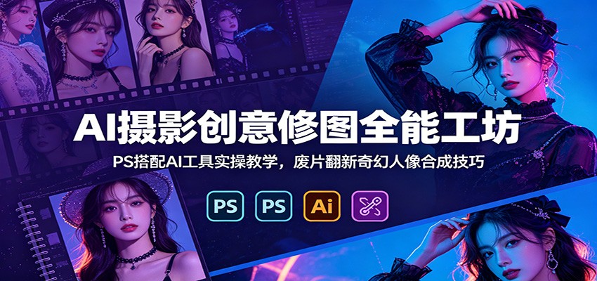 AI摄影创意修图全能工坊：PS搭配AI工具实操教学，废片翻新奇幻人像合成技巧-冒泡网