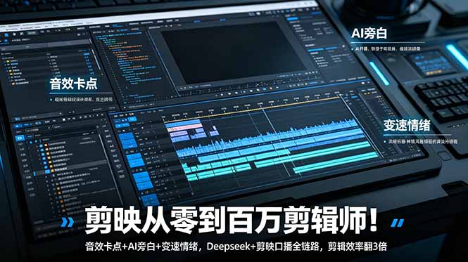 807e8f49de69db72275814122c878345.jpeg 剪映从零到百万剪辑师!音效卡点+AI旁白+变速情绪,Deepseek+剪映口播全链路,剪辑效率翻3倍