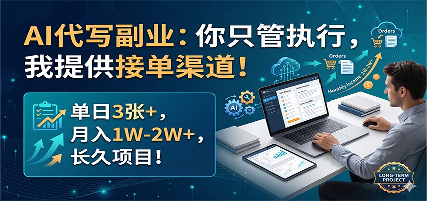 AI代写副业：你只管执行，我提供接单渠道！单日3张+，月入1W-2W+，长久项目-冒泡网