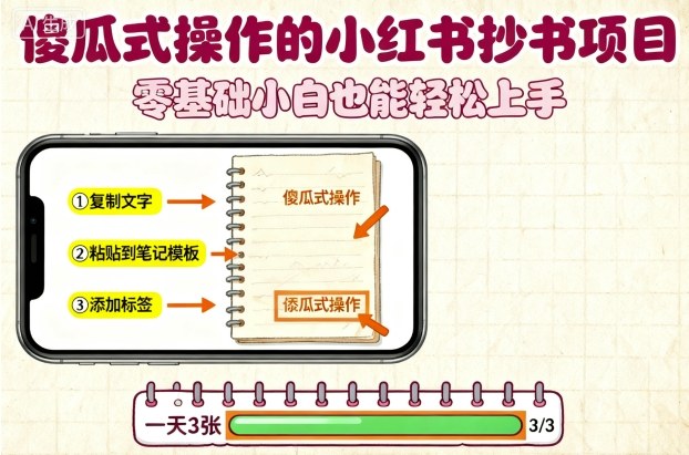 83b967c337f766bb2a4aa509c7f64ea6.jpeg 傻瓜式操作的小红书抄书项目,会复制粘贴就行,零基础小白也能一天3张