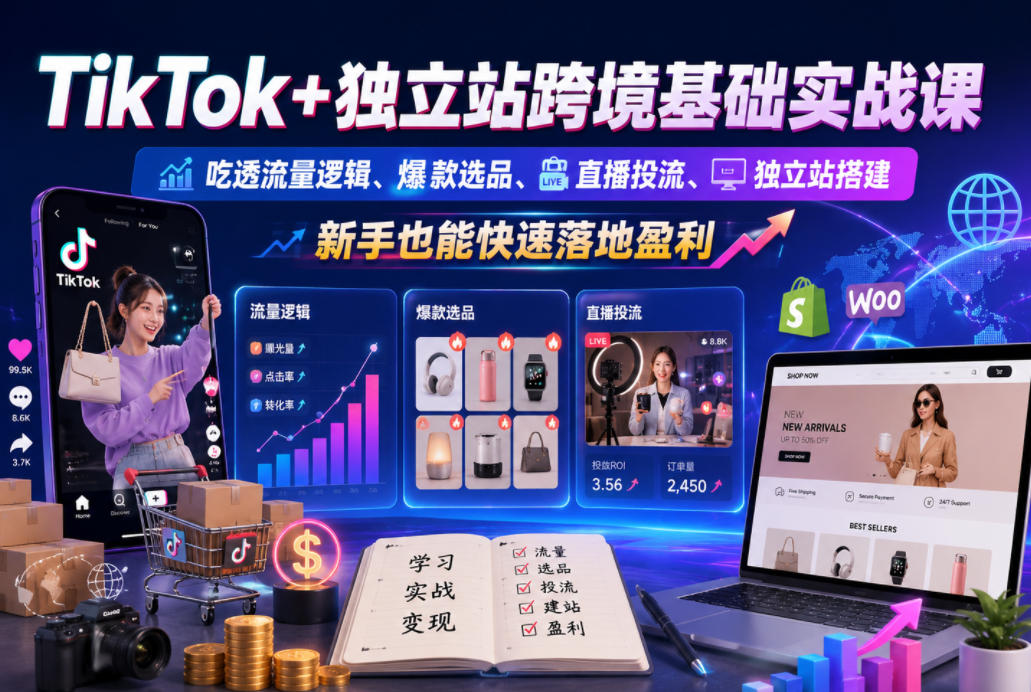 84c5f48b69c3bc3b09d8cfd975000897.jpeg TikTok+独立站跨境基础实战课,吃透流量逻辑、爆款选品、直播投流与独立站搭建,新手也能快速落地盈利