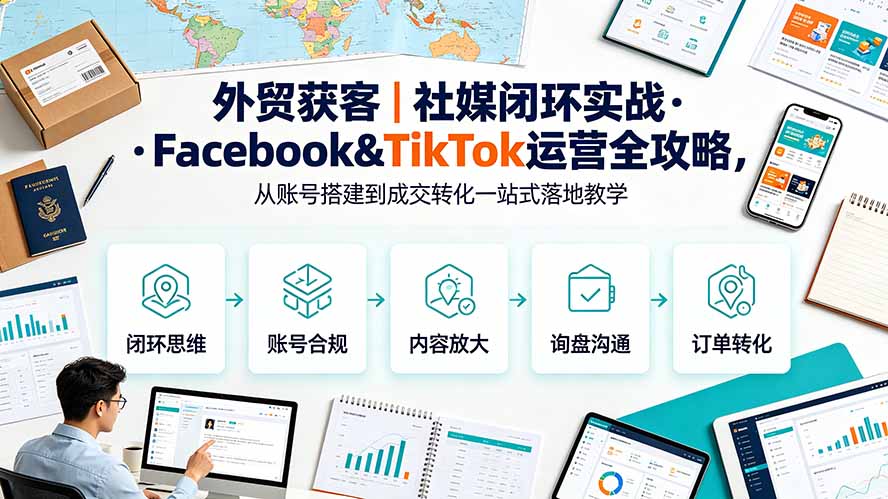 外贸获客｜社媒闭环实战·Facebook&TikTok运营全攻略，从账号搭建到成交转化一站式落地教学-冒泡网