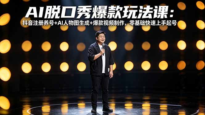AI脱口秀爆款玩法课：抖音注册养号+AI人物图生成+爆款视频制作，零基础快速上手起号-冒泡网