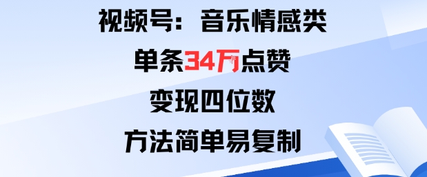 视频号分成计划新玩法：音乐情感类单条34W点赞，变现四位数，方法简单易复制-冒泡网