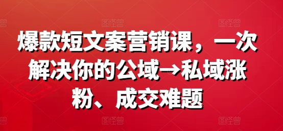 爆款短文案营销课，一次解决你的公域→私域涨粉、成交难题-冒泡网