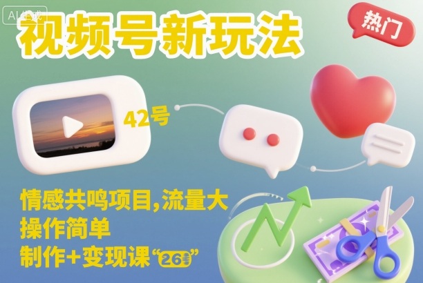 视频号新玩法，情感共鸣项目，流量大，操作简单，制作+变现课-冒泡网