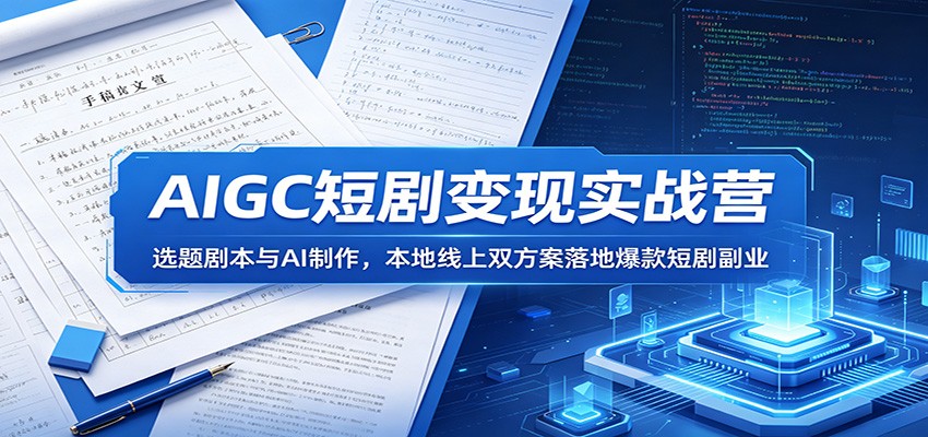 AIGC短剧变现实战营：选题剧本与AI制作，本地线上双方案落地爆款短剧副业-冒泡网