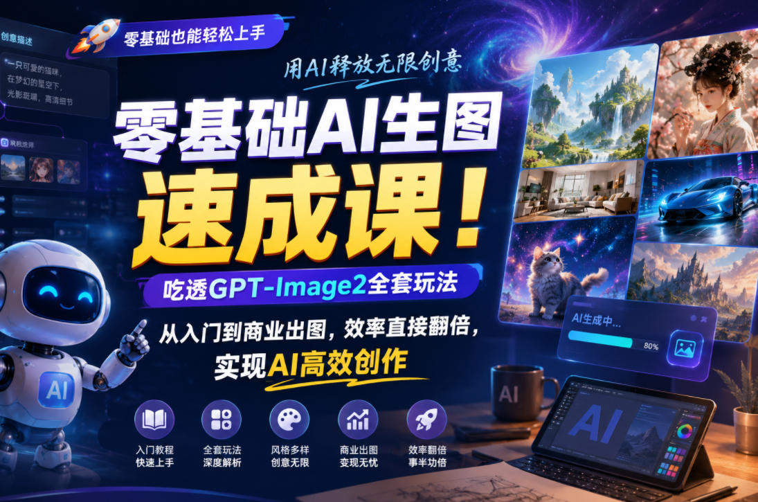 88bc328b10c4d7ef651c7725114eff79.jpeg 零基础AI生图速成课!吃透GPT-Image2全套玩法,从入门到商业出图,效率直接翻倍,实现AI高效创作