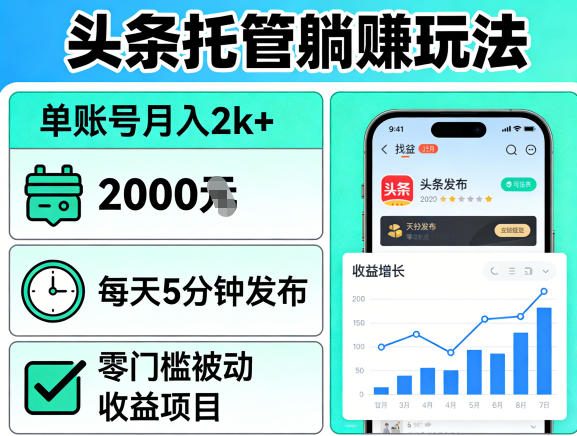 头条托管躺賺玩法，单账号月入2k+，每天5分钟发布即可，零门槛被动收益项目【揭秘】-冒泡网