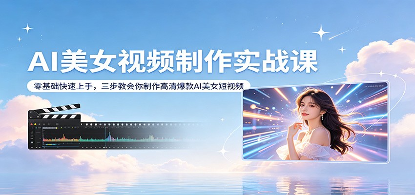 AI美女视频制作实战课：零基础快速上手，三步教会你制作高清爆款AI美女短视频-冒泡网