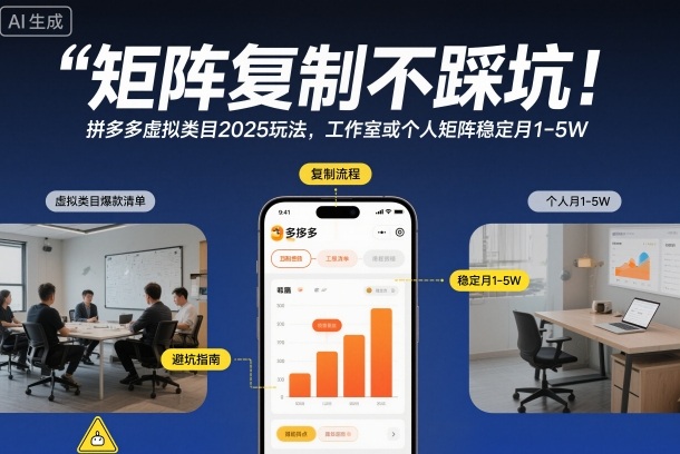 矩阵复制不踩坑！拼多多虚拟类目2025玩法，工作室或者个人矩阵稳定月1-5W【揭秘】-冒泡网