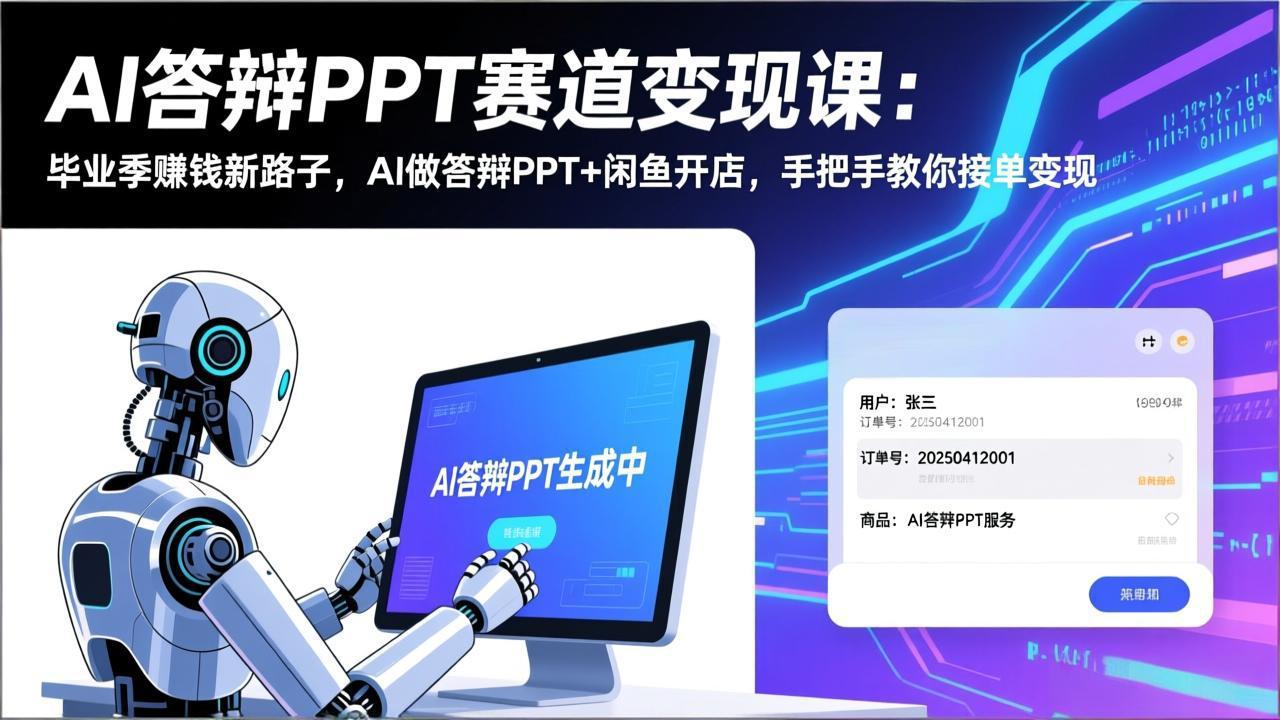 AI答辩PPT赛道变现课：毕业季赚钱新路子，AI做答辩PPT+闲鱼开店，手把手教你接单变现-冒泡网